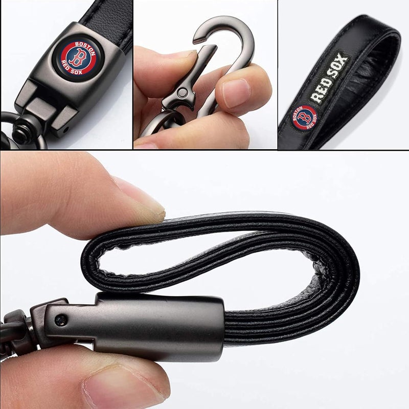 EMIJOY Red Sox Car Keychain Keyring for Baseball Fans,Boston Red Sox Accessory 2 Packs Leather Car Keychain,Women/Men's Key Chains for Vehicles,Auto Key Ring Lanyard for Key Fob Holder - Image 2